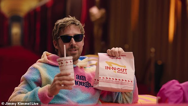 Ryan Gosling was also seen as Ken, who is adorably dippy.  He Says It's a Tik Tok Trend to Get In-N-Out Before the Oscars While Holding a Bag and Drinking