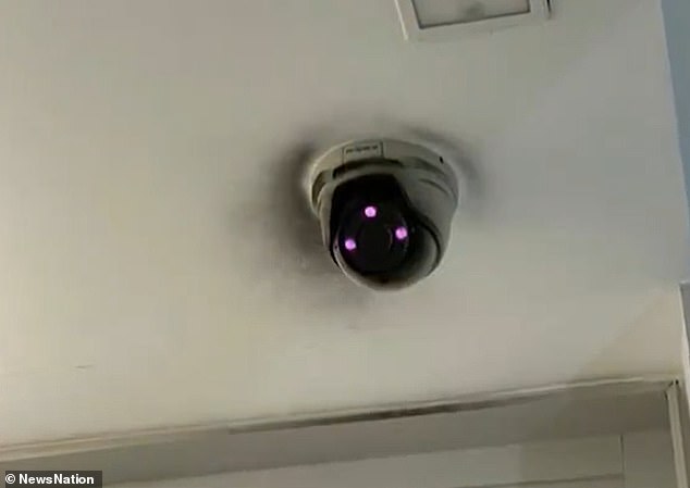 The security camera was seen after it was allegedly spray-painted