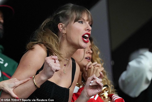 Swift watches her boyfriend Travis Kelce and the Chiefs as they won Super Bowl LVIII on Sunday