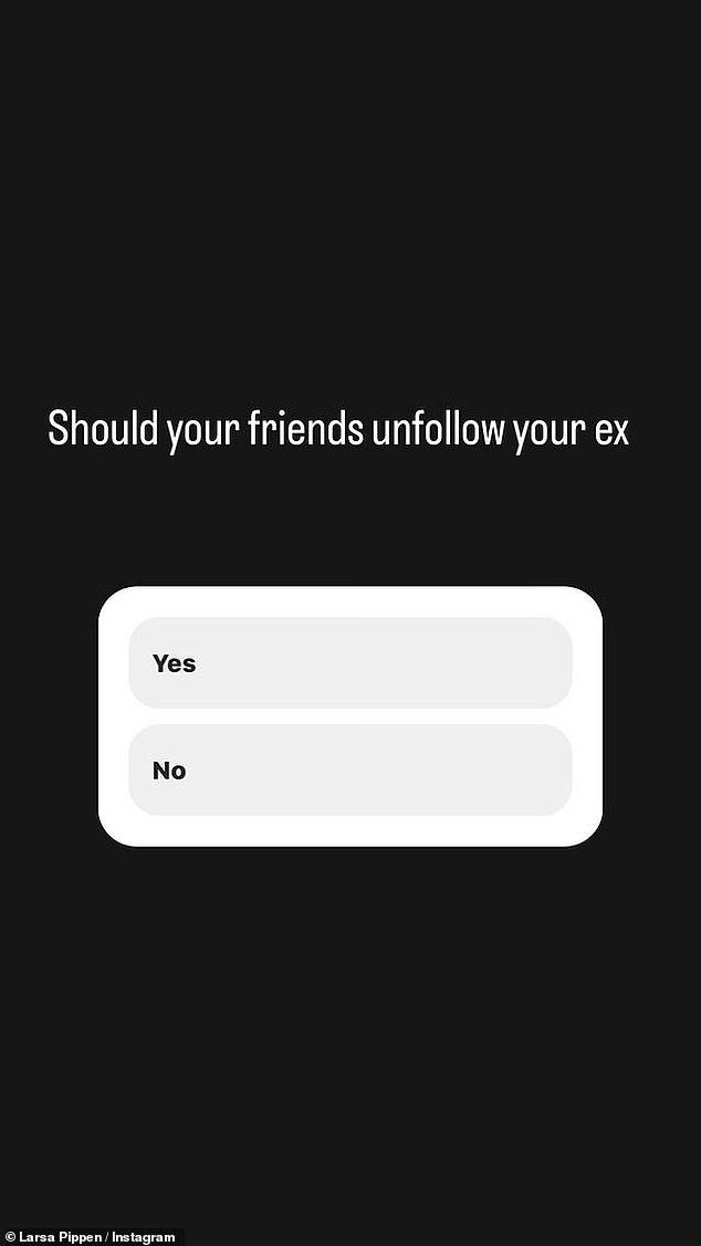 She wrote on her stories: 'Should your friends unfollow your ex?'  add a poll in which her followers can answer yes or no