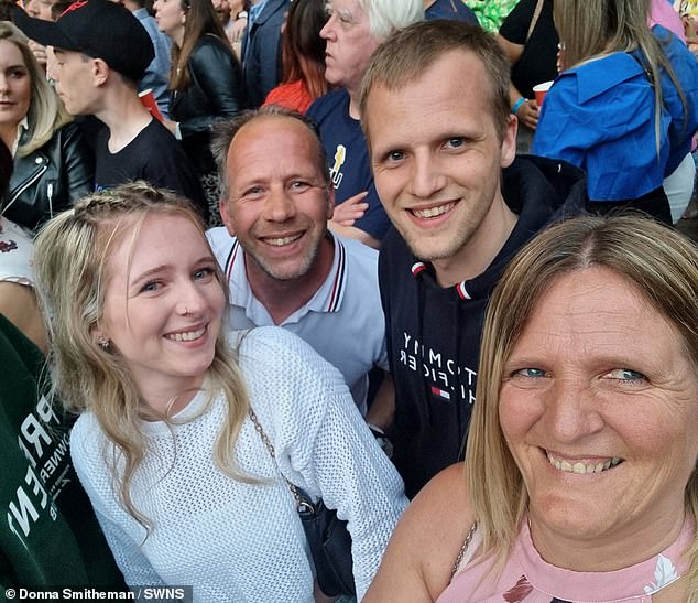 The mother-of-two and her husband, Steven, 48, (second from left), who works in manufacturing, performed CPR before paramedics took over - but they couldn't save his life