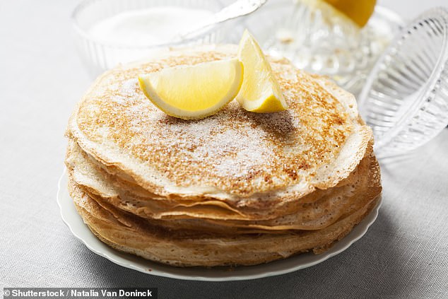 To get the perfect pancake every time, pour the batter into a steeply tilted pan and circle the pan so the batter can run around the perimeter.  Slowly lower the tilt and rotate the circles until the pan is evenly covered (stock image)