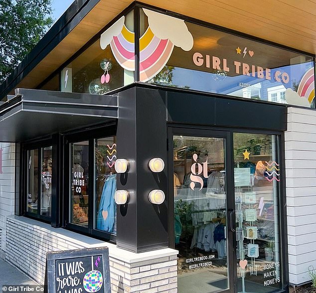 The store started in 2014 when Baucom and Baker started selling T-shirts on Etsy in November 2014.  Pictured: The Girl Tribe Co. store in Huntsville, North Carolina