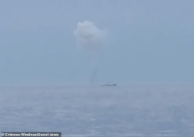 Video footage today showed a suspected Ukrainian attack on a Russian warship off the southern coast of annexed Crimea