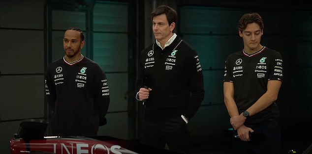 The Briton made his first public appearance since his move to Ferrari was confirmed alongside teammate George Russell and team boss Toto Wolff at Wednesday's launch.