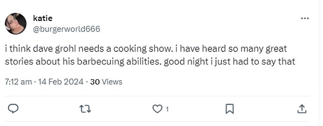 And his efforts were praised by fans on social media.  One wrote: 'This is why Dave Grohl is one of the biggest rock stars ever,' while others called for him to have his own cooking show