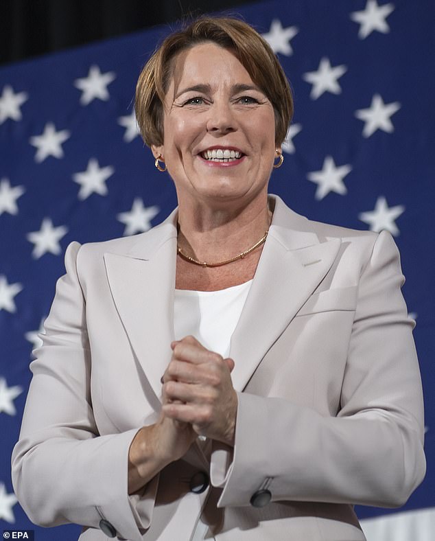 Maura Healey, 51, became the first openly lesbian governor in the US on Tuesday evening