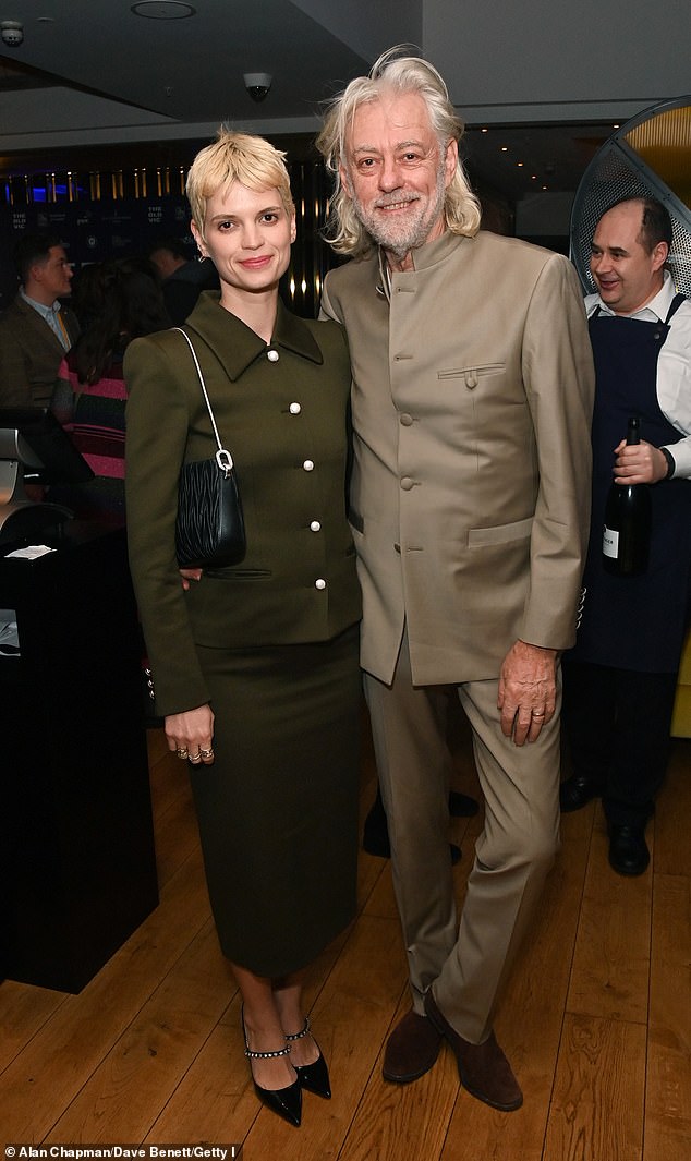 Last night Bob Geldof, 72, who organized the original event with fellow musician Midge Ure, was one of several celebrities at the press night for the new musical.  He was joined by his daughter Pixie (pictured side by side) during the start-studded outing