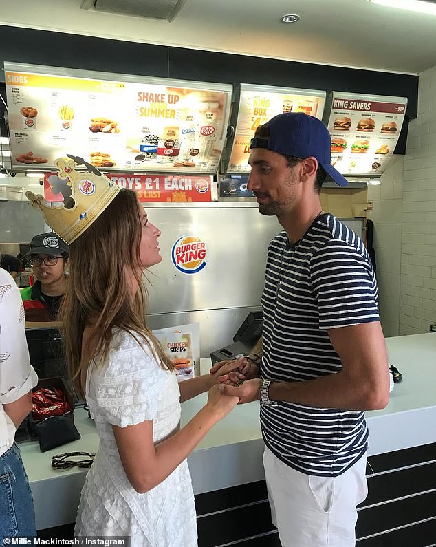 The former Made In Chelsea star, 34, shared a sweet montage of the couple's relationship over the years, including one of them holding hands during a date at Burger King