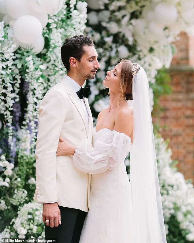 Millie and Hugo married at Whithurst Park in West Sussex in June 2018, a year after he proposed during a holiday to the Greek island of Mykonos