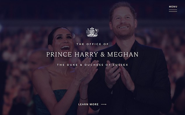 The new homepage of Sussex.com features an image of Prince Harry, Duke of Sussex, and Meghan, Duchess of Sussex at the closing ceremony of the Invictus Games in September 2023