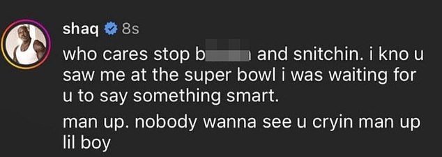 O'Neal also hinted that West had snubbed him during the Super Bowl before telling him to man up.