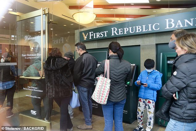 Thousands more regional institutions will fail in the next three to five years.  That's why I haven't saved or invested a dime in a single one.  (Above) First Republic Bank in Brentwood, California, as customers withdraw their money on March 11, 2023