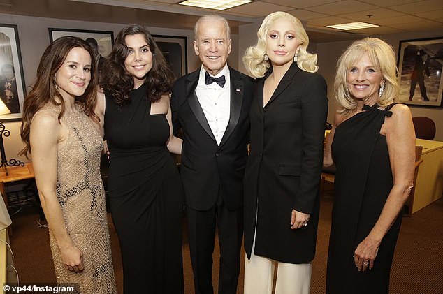 In 2020, she took it up a notch again - and since then it's been a private jet jamboree, Delaware beach jollies, Ralph Lauren and Reem Acra ad infinitum.  And we can't forget Vogue.  (Pictured: with Lady Gaga).