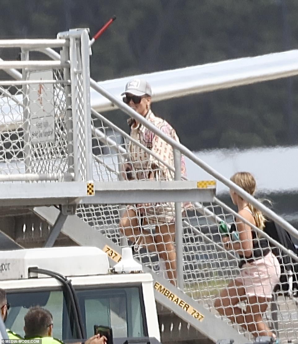 Pink was later seen smiling as she boarded the plane