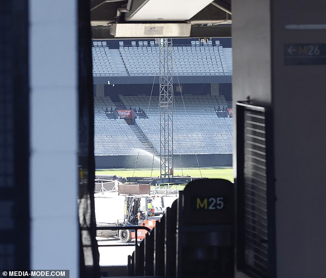 Huge steel towers were already being pulled into place