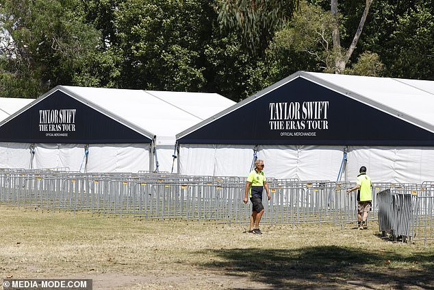 Workers could be seen erecting the barriers