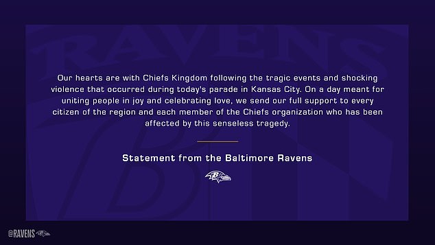 The Ravens posted the above statement to X after the shocking shooting in Kansas City