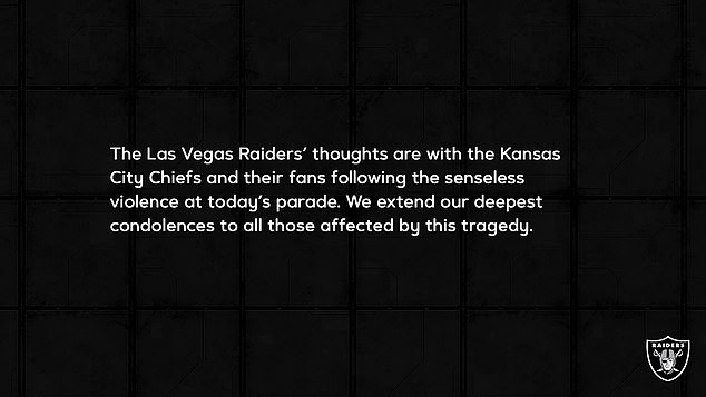 The Raiders added that their thoughts were with the Chiefs after the shooting