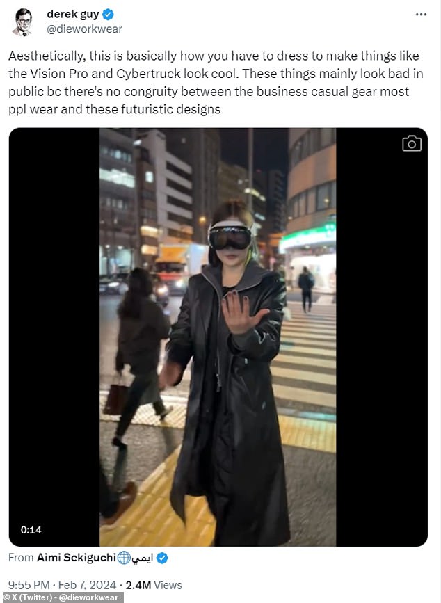 There are genuine attempts to integrate the Vision Pro into everyday life not only functionally but also sartorially - with some suggesting that only a 'Matrix'-inspired or mid-00s cyberpunk aesthetic will do the trick.