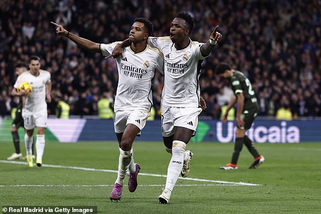 Real Madrid are currently behind the English trio, despite signing Brazilian pair Rodrygo (left) and Vinicius Jr (right)