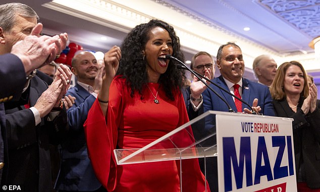 Republican congressional candidate Mazi Pilip speaks to supporters after conceding to her opponent on Tuesday evening.  She was criticized for being absent from the campaign