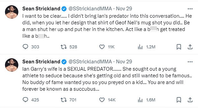 UFC middleweight champion Sean Strickland went so far as to call Layla a “sexual predator” in the trolling for which Machado Garry says the American will be punished.