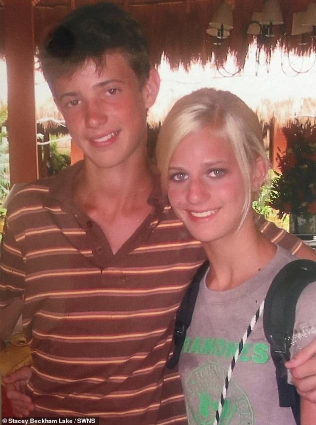 Monica Millington, 33, met Tom Millington, 33, while on a family vacation in Playa Del Carmen, Mexico, in 2005, when they were both teenagers (pictured as teenagers)