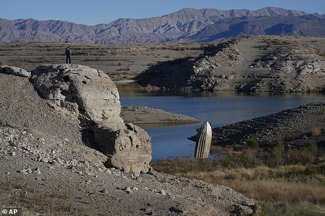 The reservoir is at its highest level since May 4, 2021, when it rose steadily in late November 2023.  Pictured is Lake Mead in January 2023.