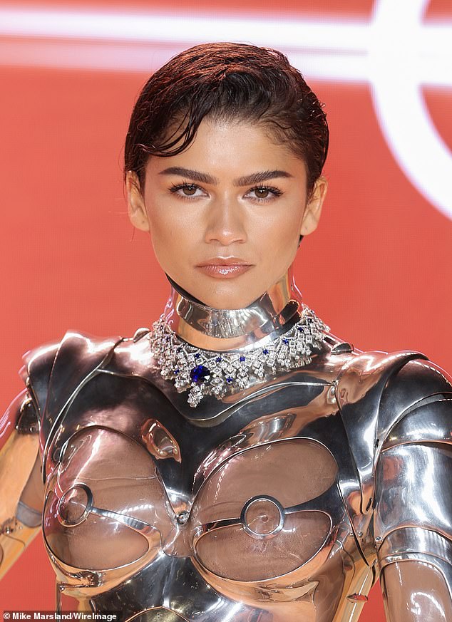 Zendaya, who plays the warrior Chani in the franchise, showed off a lot of skin in the designer suit, a Thierry Mugler outfit from the F/W 1995 Couture collection