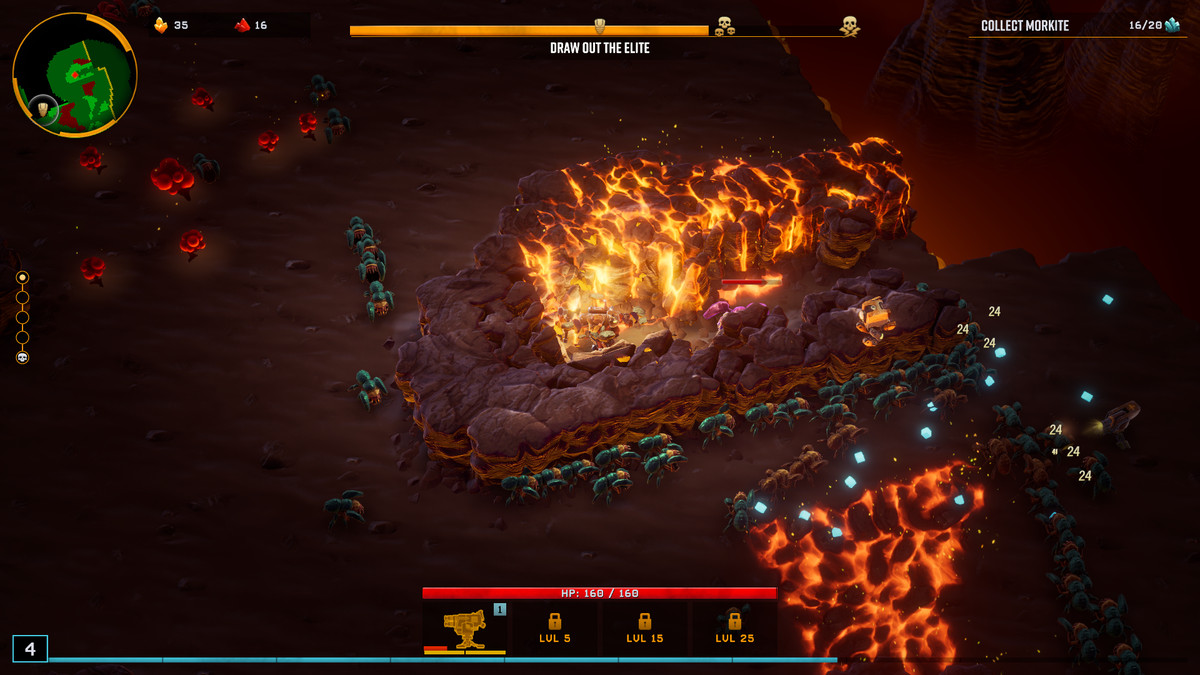 A dwarf slices through flaming rocks in Deep Rock Galactic: Survivor