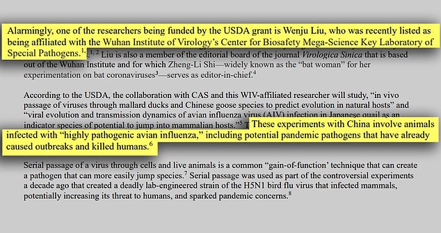 One of the researchers funded by the USDA is Wenju Liu, a WIV affiliate and board member of a scientific journal, where he works with Zheng-Li Shi, known as the “bat lady” for her extensive work on bat coronaviruses