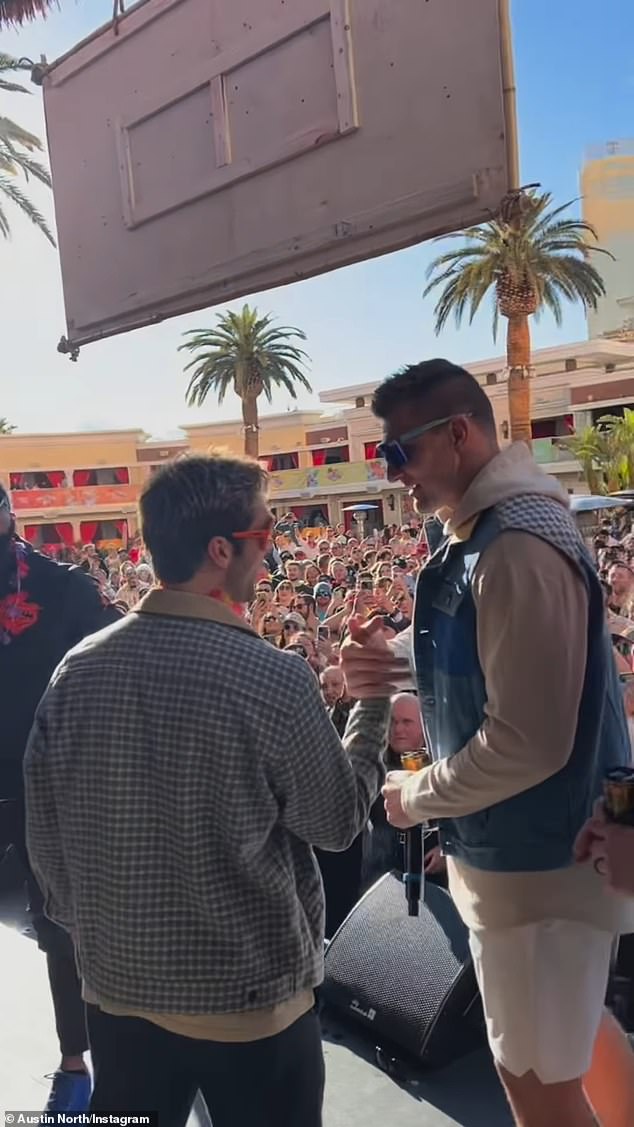 The actor was chatting on stage during an event with retired NFL great Rob Gronkowski, 34