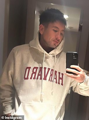 Online sleuths in the comments of the clip made the connection with Barry's gray university jerseys, which he previously shared on his Instagram in a selfie.  Pictured: Barry Keoghan