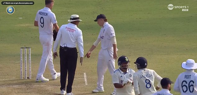 England vice-captain Ollie Pope appeared to point out the breach of Indian rules on Thursday evening