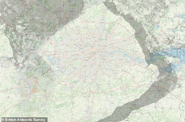 To give a sense of scale, this image shows the area of ​​the iceberg overlaid on a map of Greater London