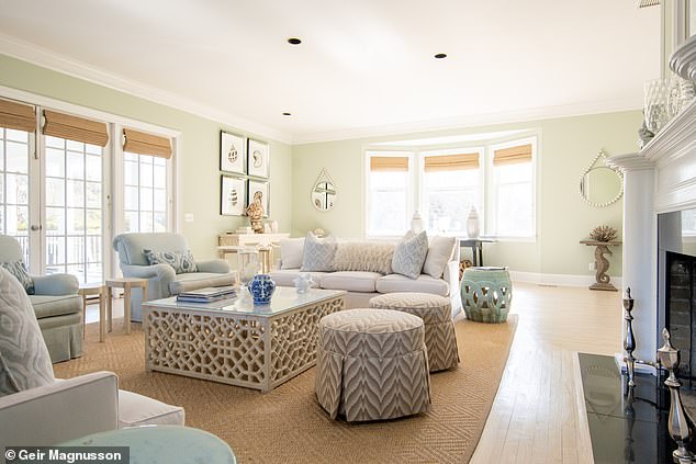 In addition to numerous terraces off most bedrooms, the Hiltons hotel features a spacious pavilion for outdoor dining, a gunite pool and a hot tub.  In the photo: one of several living areas