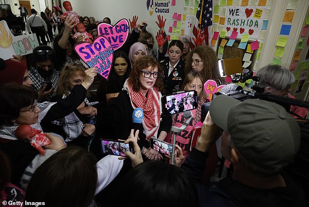 Sarandon ironically said there has 'never been peace achieved through violence' – just three months after justifying violence against Jewish people