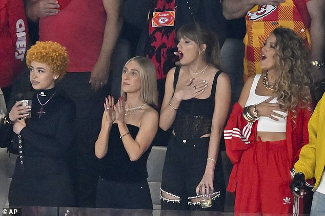 She was joined by several friends in the stands