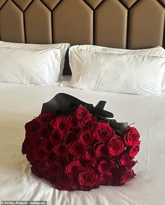 The beauty also shared a photo of a beautiful bouquet of red roses lying on her bed, hinting that she might be in the company of her new boyfriend George Rollinson.