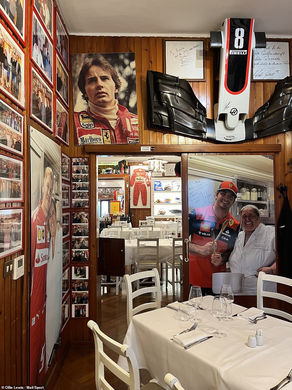 But Ferrari holds the deepest affection in Rossella's heart.  The walls of the restaurant are covered in memorabilia