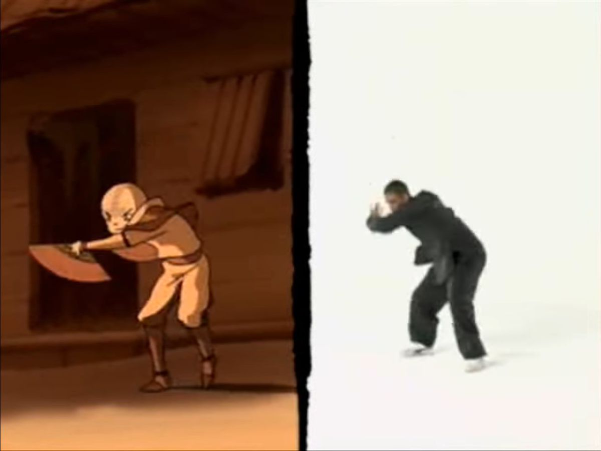 Sifu Kisu does a circular airbending motion, while Aang in ATLA does the same motion