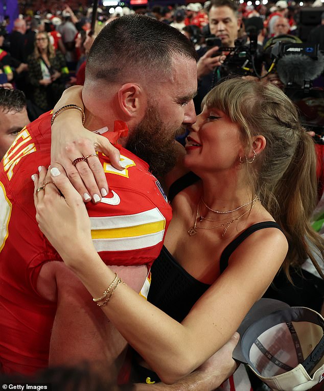 Kelce, now a three-time Super Bowl winner, and Swift shared a kiss after the dramatic win