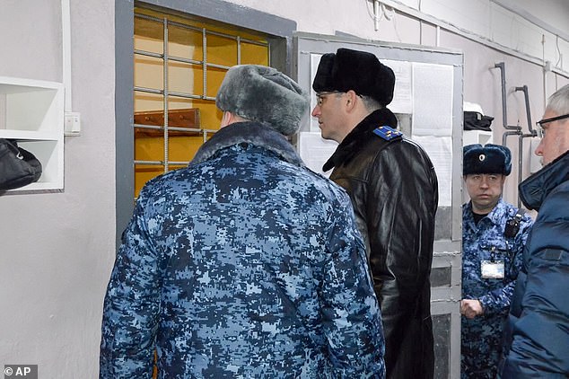 A group of officers visit the prison colony in the city of Kharp, where temperatures will drop to minus 28 degrees Celsius in the coming week