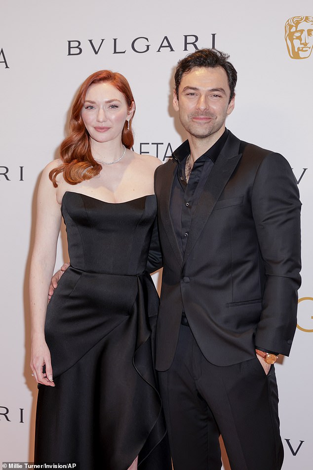 Eleanor Tomlinson and Aiden Turner at the BAFTA Gala event in London on February 15, 2024