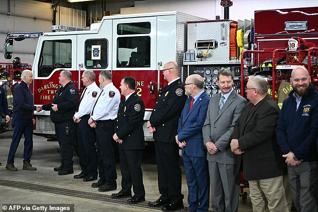 Before arriving in East Palestine, Biden met with first responders tackling the disaster at the Darlington Municipal Complex, just across the state line in Pennsylvania.