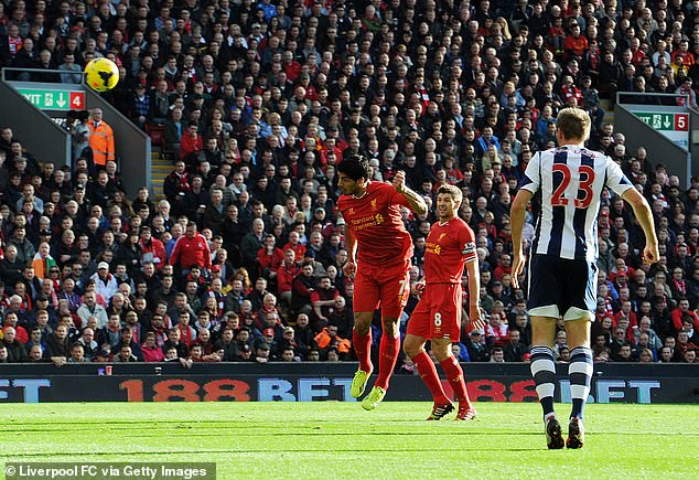 Luis Suarez decided not to control the ball and shoot and sensationally decided to head the ball into the net from 18 meters out.