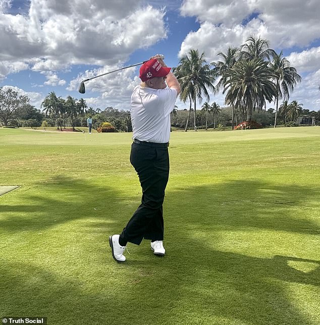 One photo showed Trump looking particularly slim as he clicked the links