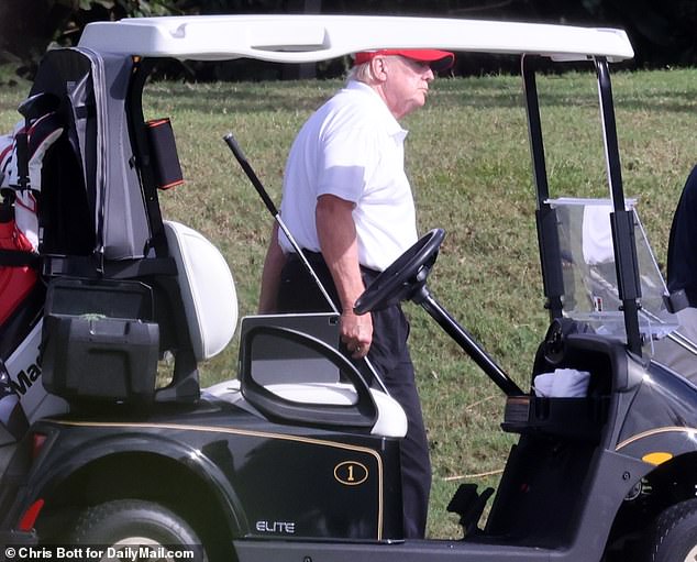 Trump is seen playing at his Trump International Golf Course in West Palm Beach in a recent photo