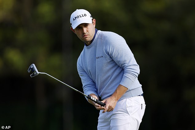 Cantlay looks at his putt on the 13th green during the second round of the Genesis Invitational